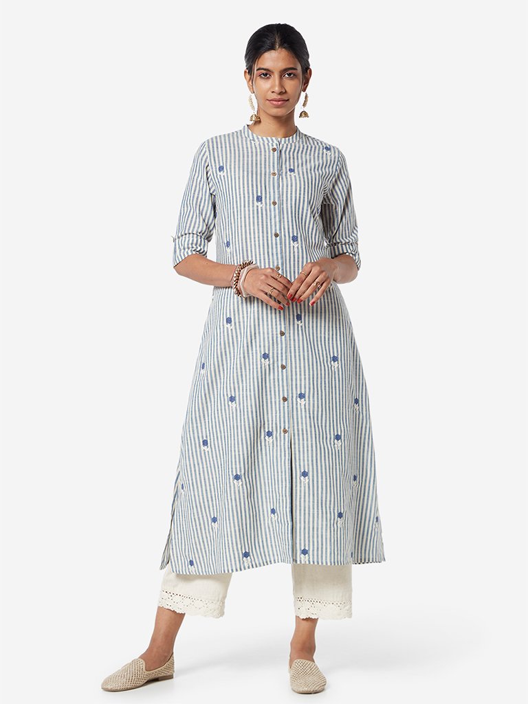 Utsa Indigo Printed A-line Kurta