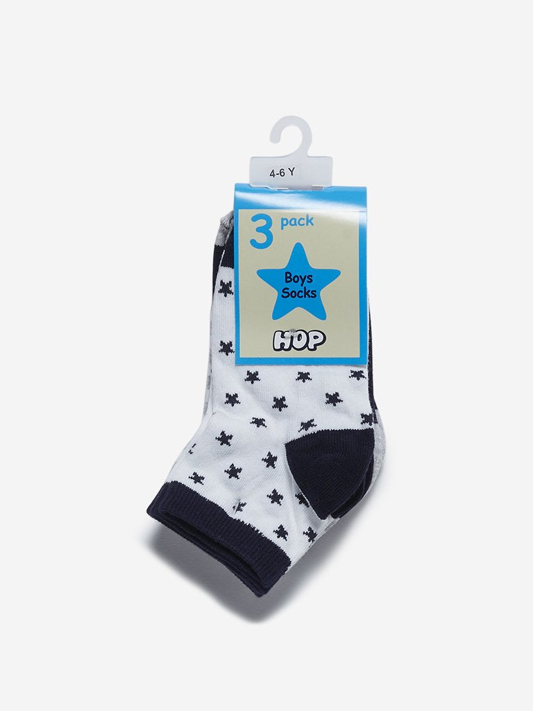 HOP Kids White Printed Socks Pack of Three