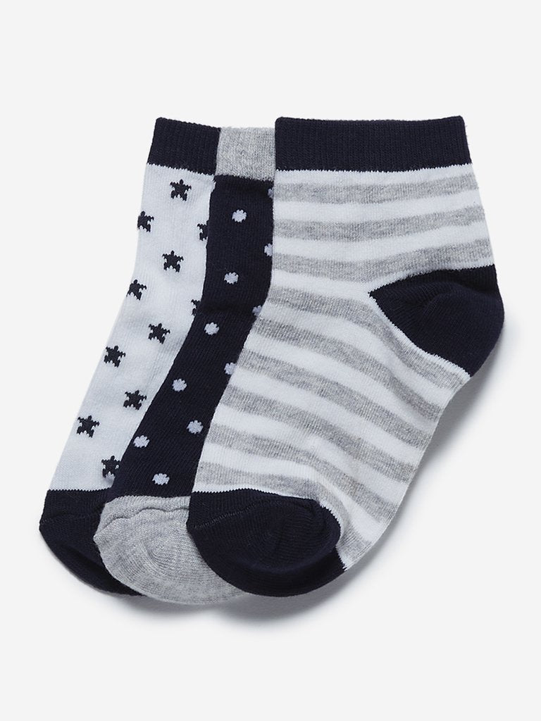 HOP Kids White Printed Socks Pack of Three