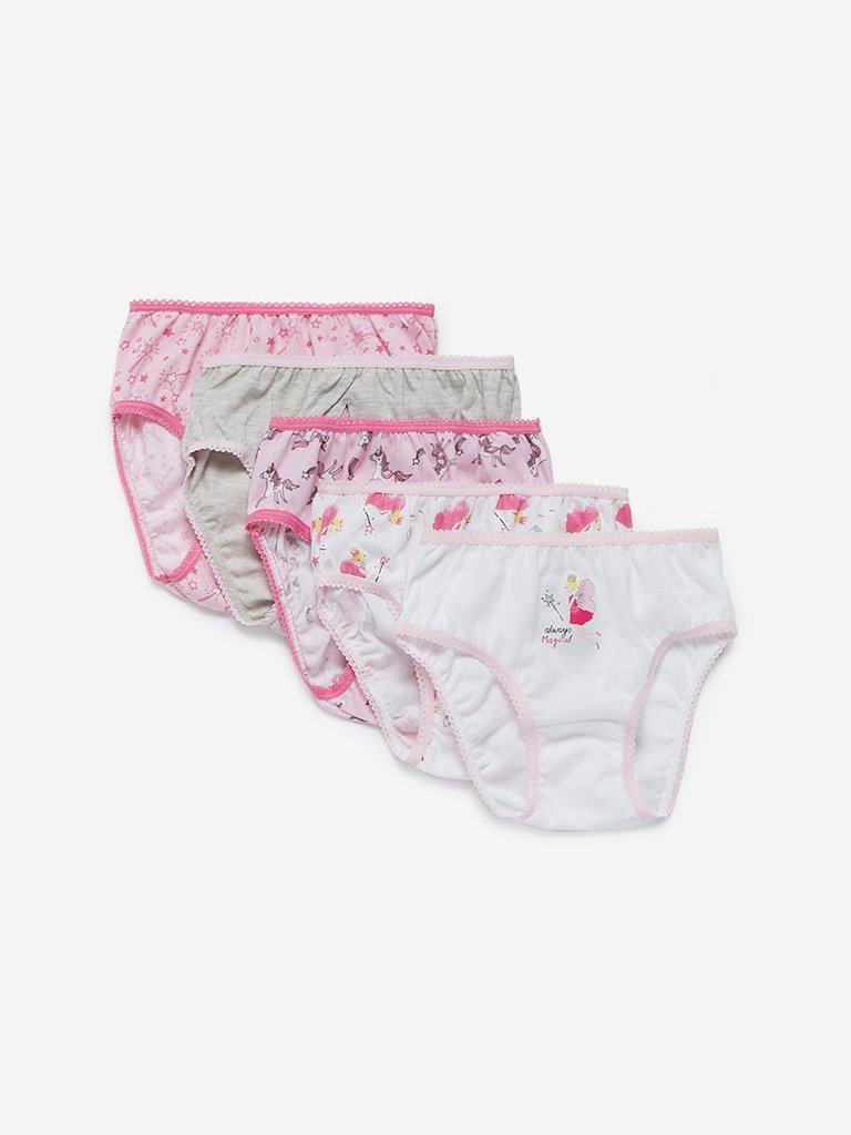 HOP Kids Pink Printed Briefs Pack Of Five