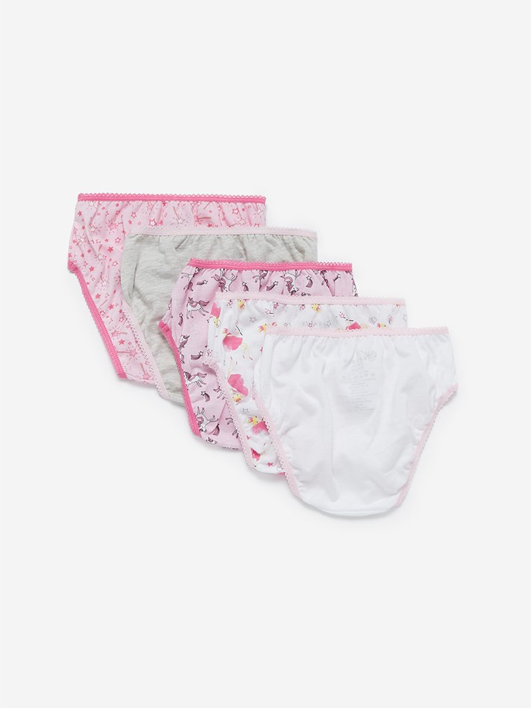 HOP Kids Pink Printed Briefs Pack Of Five