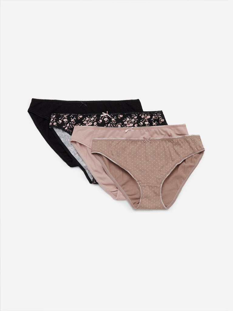 Wunderlove Black Bikini Briefs Set of Four