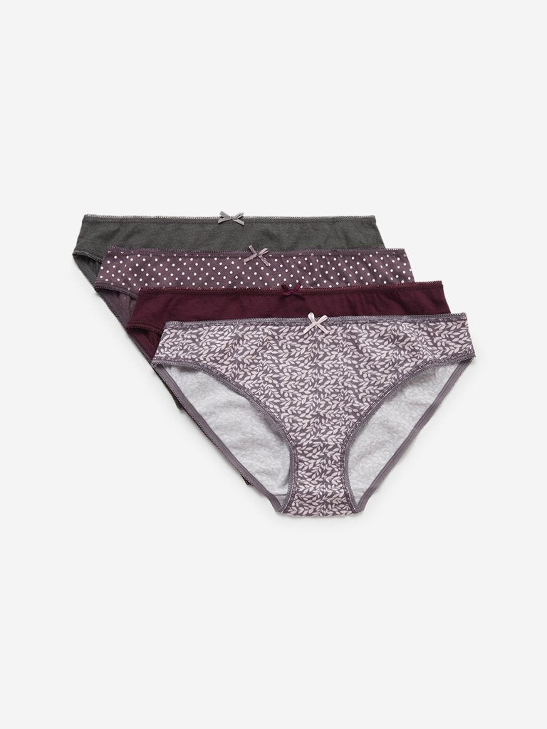 Wunderlove Dark Red Bikini Briefs Pack of Four