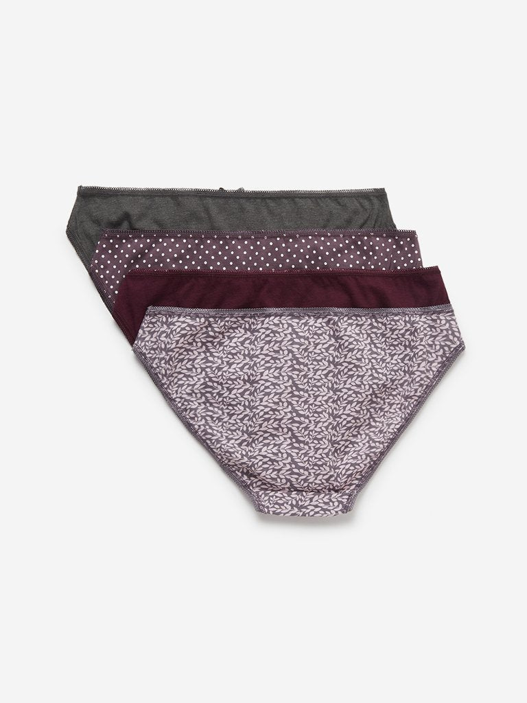 Wunderlove Dark Red Bikini Briefs Pack of Four