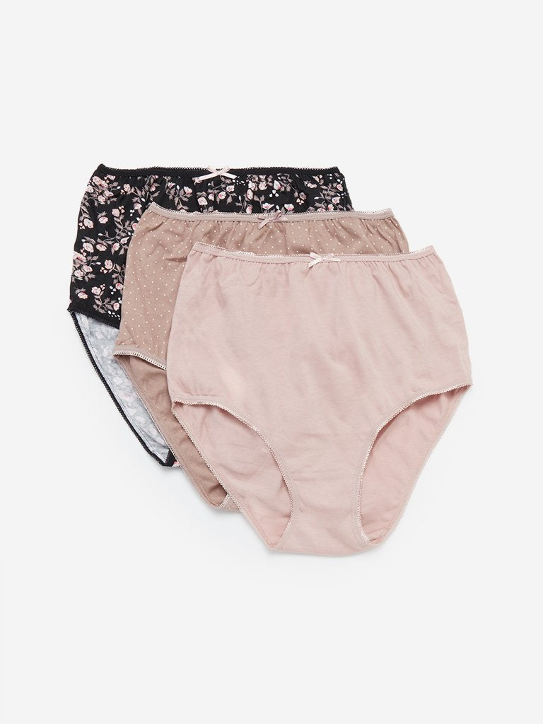 Wunderlove Beige Print Full Briefs Set of Three