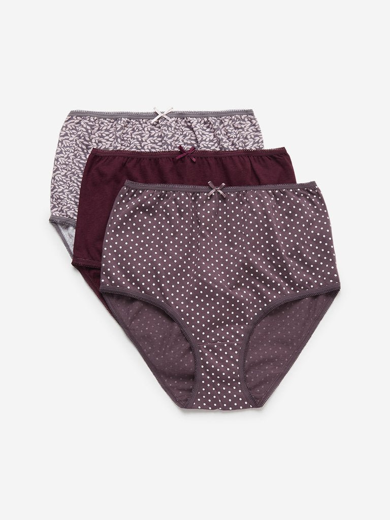 Wunderlove Dark Red Full Briefs Pack of Three