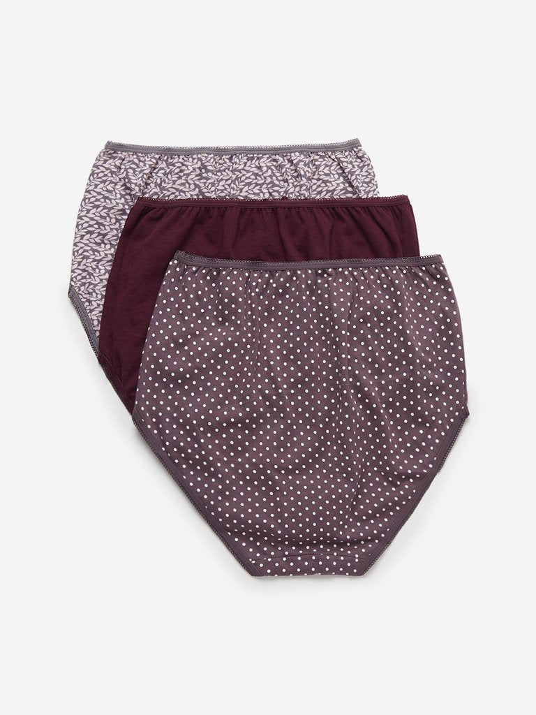 Wunderlove Dark Red Full Briefs Pack of Three