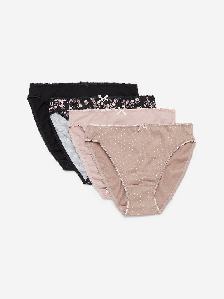 Wunderlove Beige Hi-Leg Briefs Set of Four