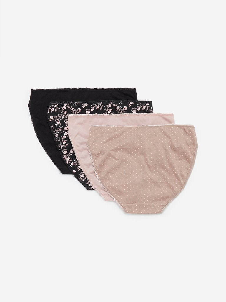 Wunderlove Beige Hi-Leg Briefs Set of Four