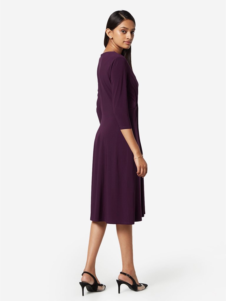 Wardrobe Aubergine Twist-Draping Dress