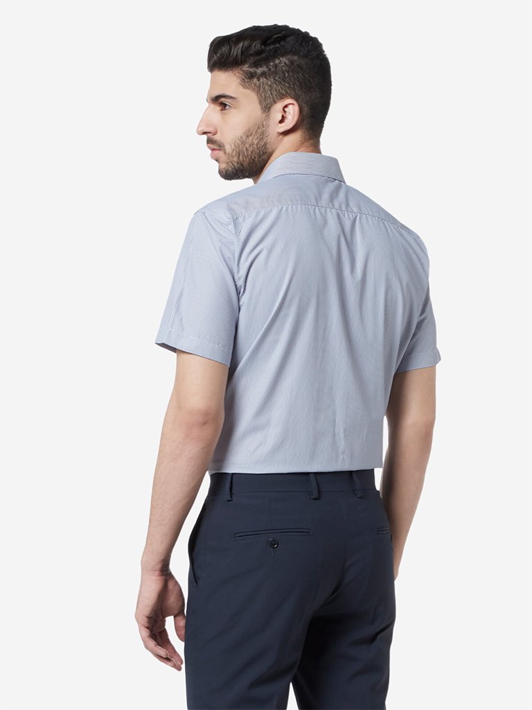 WES Formals Blue Striped Relaxed Fit Shirt