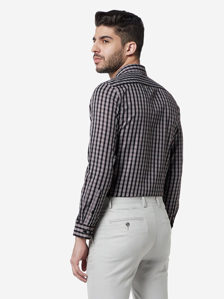 WES Formals Black Checkered Slim Fit Shirt