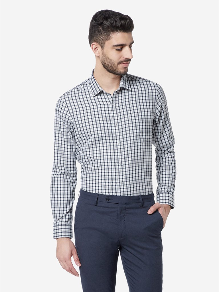 WES Formals Black Checked Slim Fit Shirt