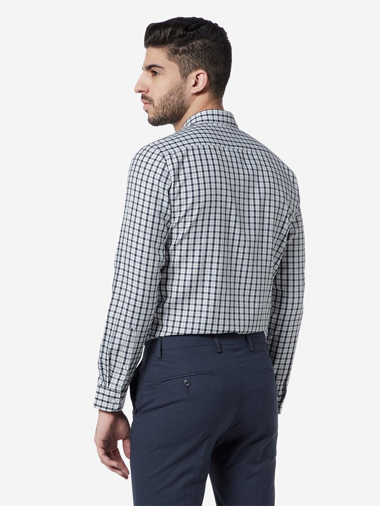 WES Formals Black Checked Slim Fit Shirt