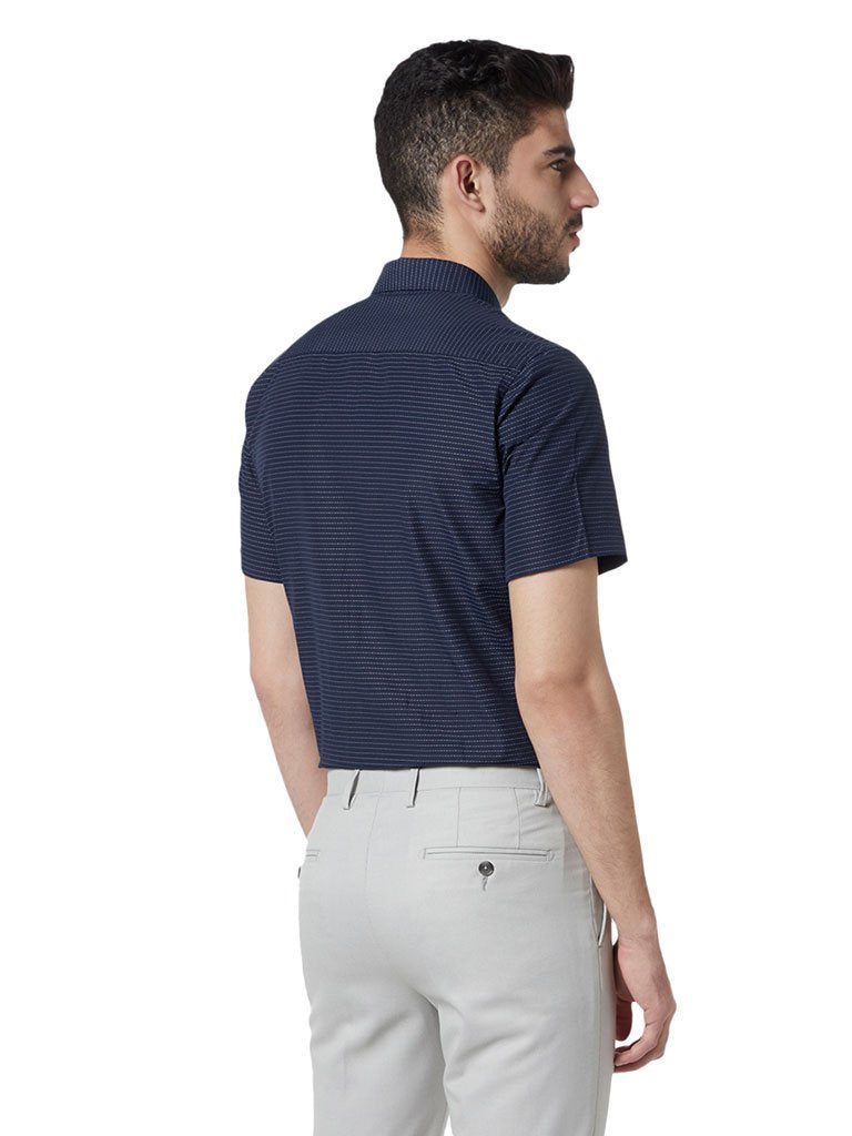 WES Formals Navy Striped Slim Fit Shirt