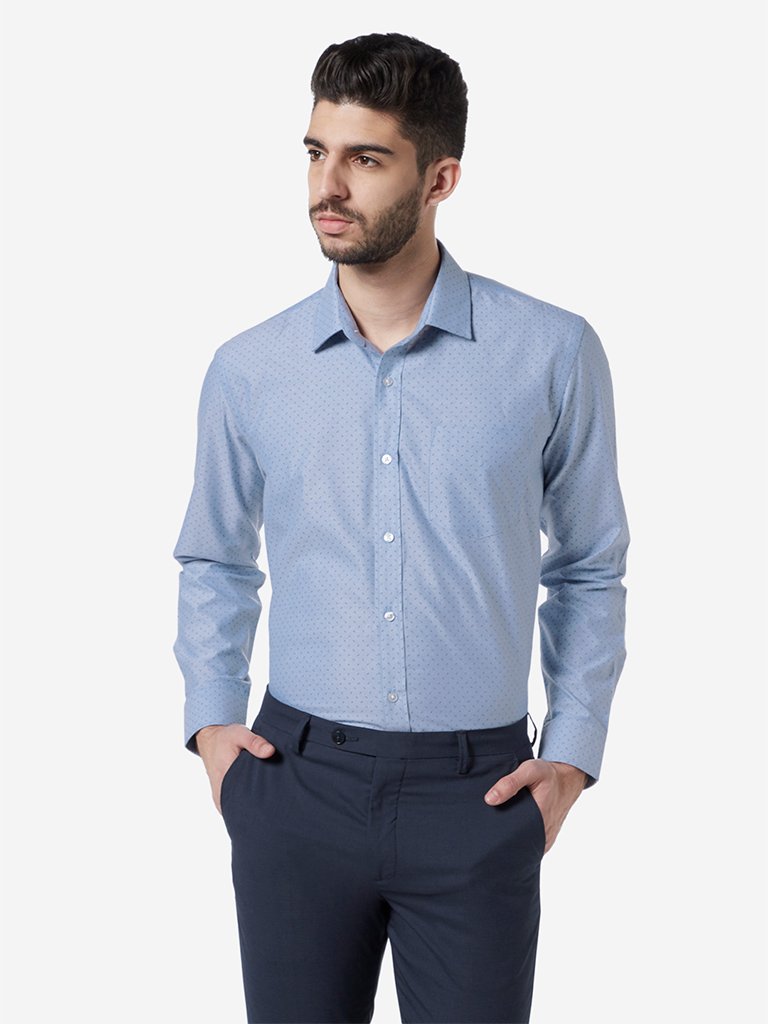 WES Formals Light Blue Relaxed Fit Shirt