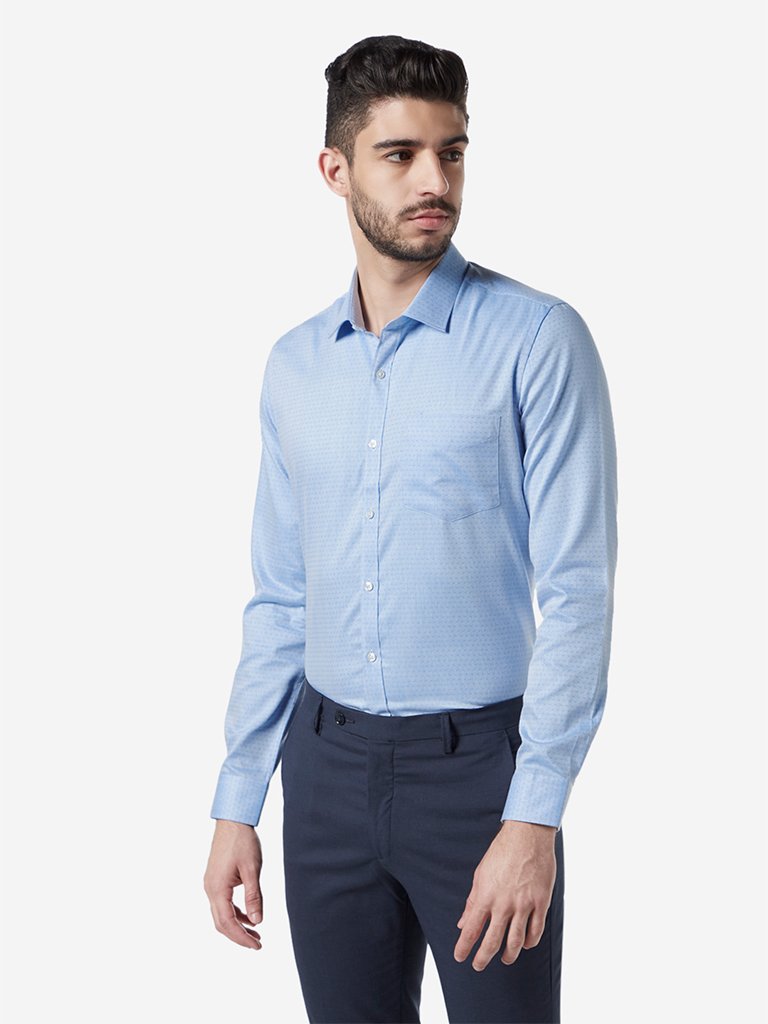 WES Formals Light Blue Slim Fit Shirt