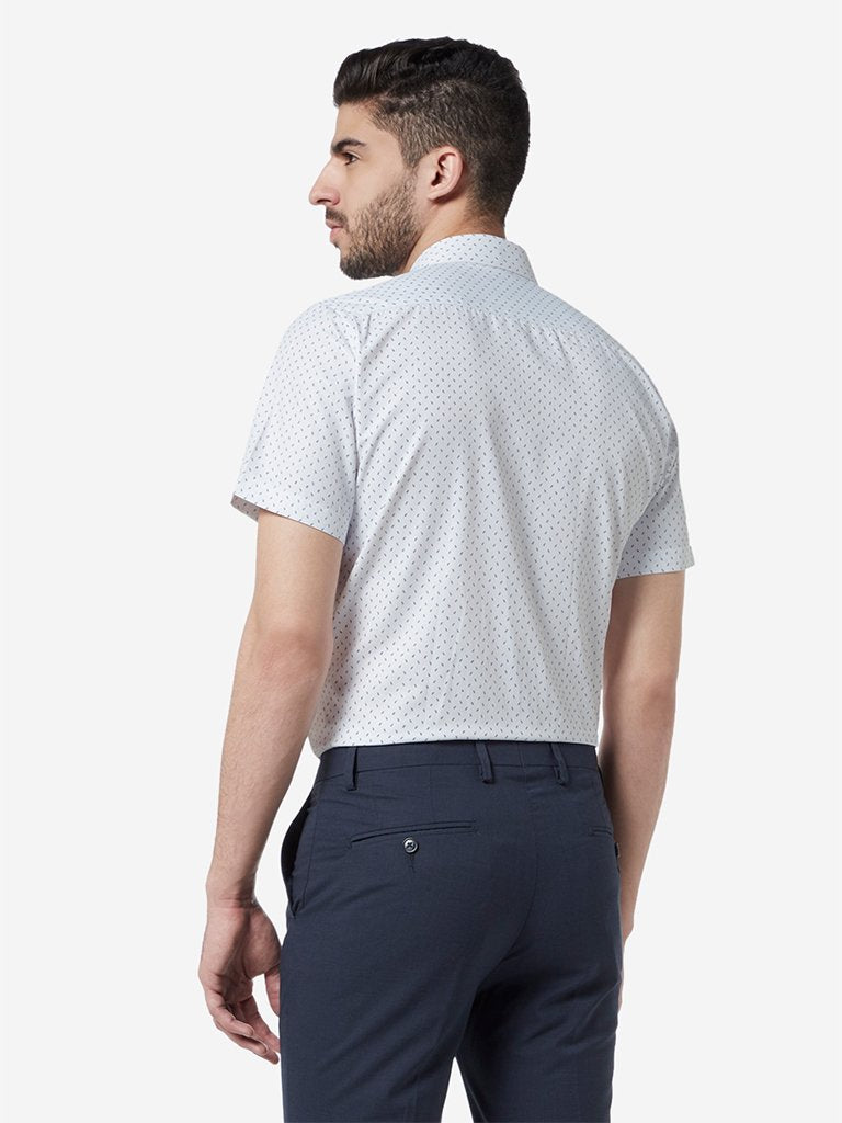 WES Formals White Printed Slim Fit Shirt