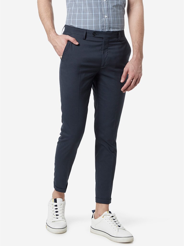 WES Formals Navy Carrot Fit Cropped Trousers