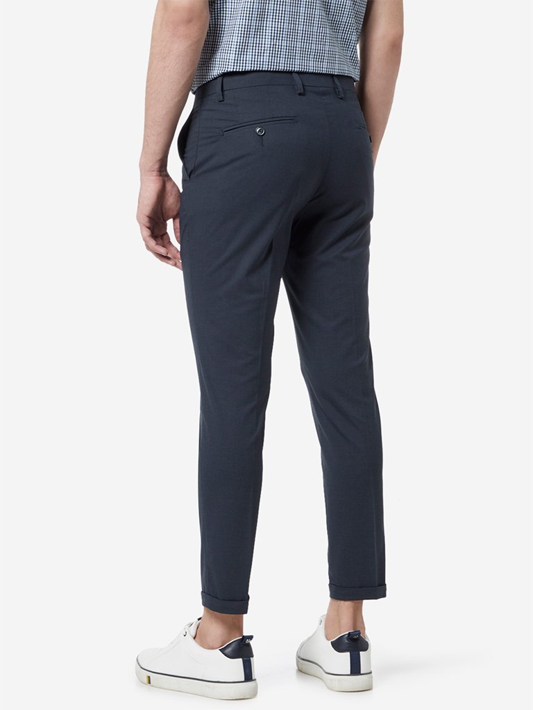 WES Formals Navy Carrot Fit Cropped Trousers