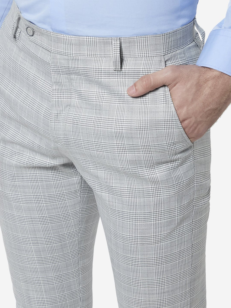 WES Formals Light Grey Carrot Fit Check Trousers
