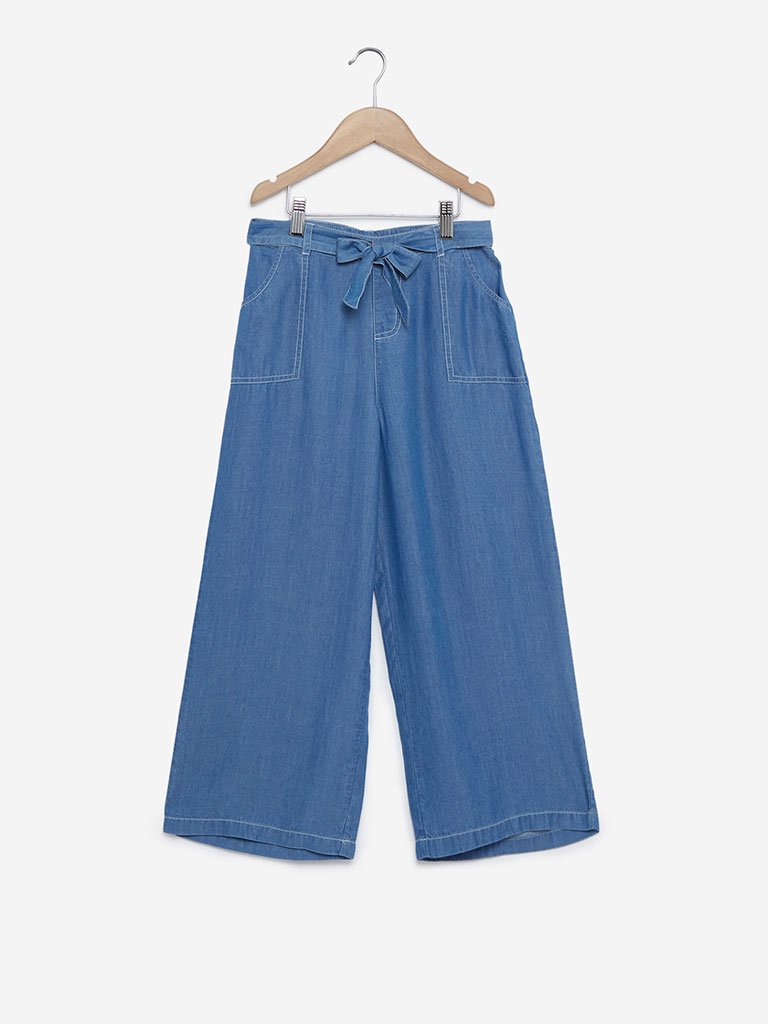 Y&F Kids Blue Palazzos With Belt