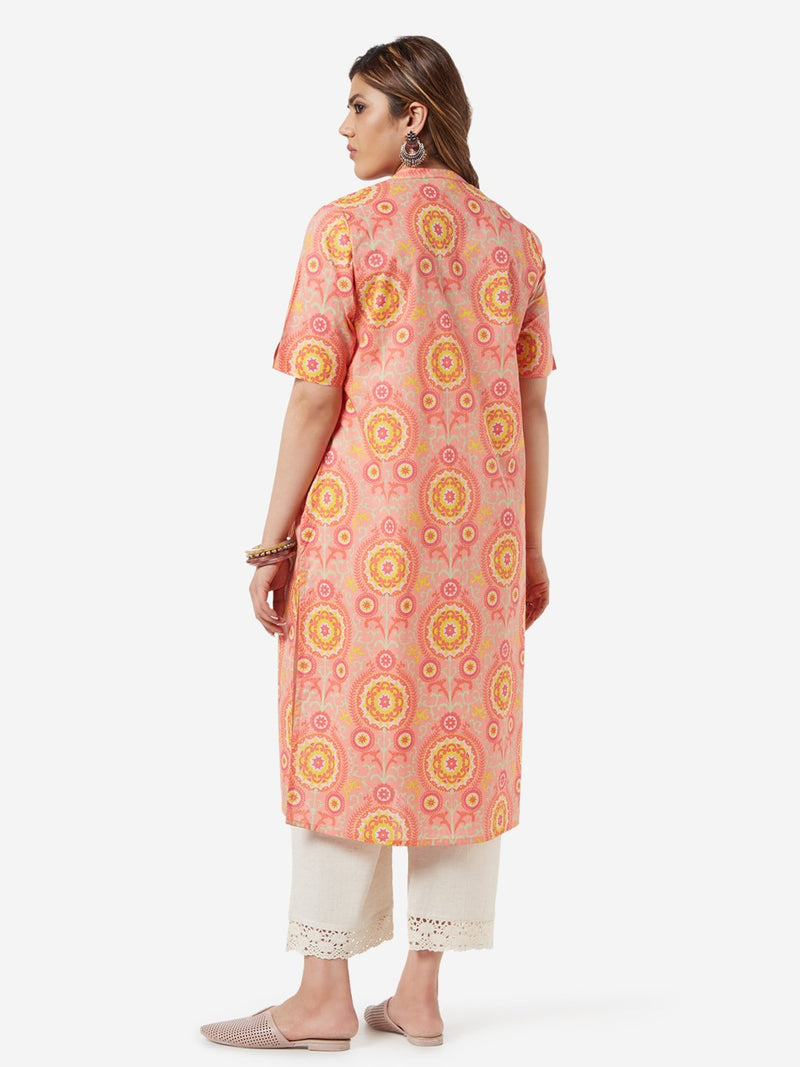 Diza Curve Peach Ethnic Printed Straight Kurta