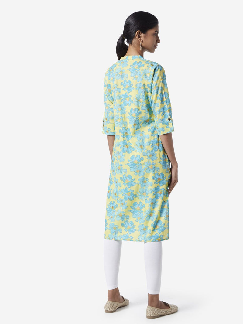 Utsa Lime Flower Printed Straight Kurta