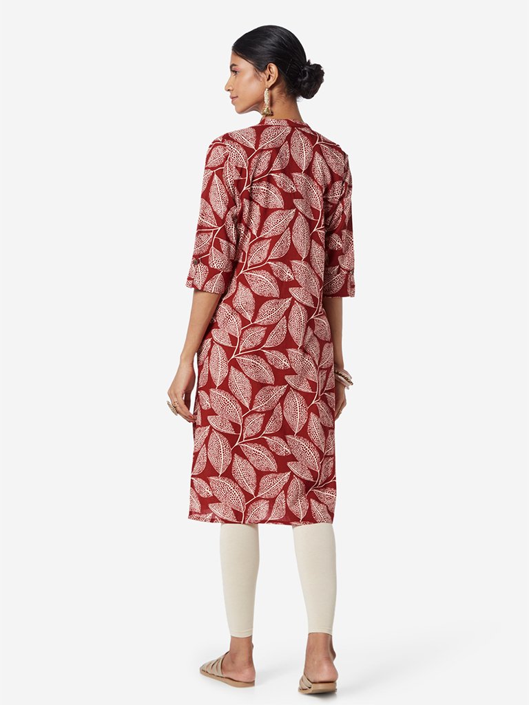 Utsa Rust Leaf Printed Straight Kurta