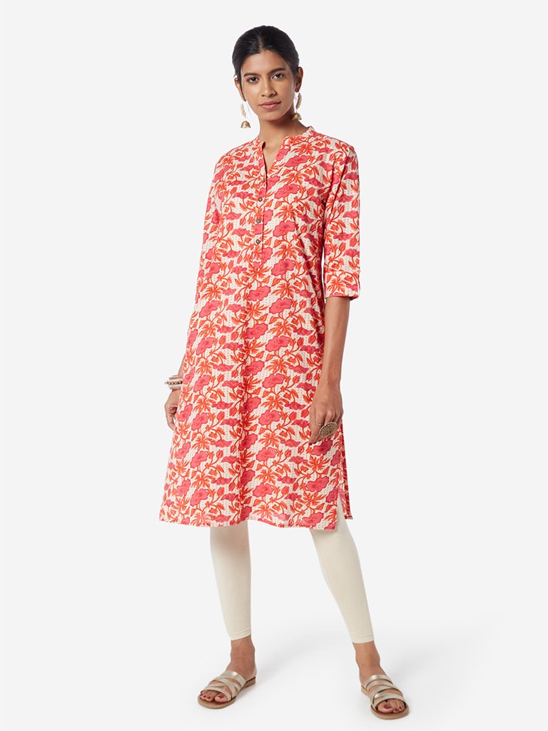 Utsa Coral Printed Pure-Cotton Straight Kurta