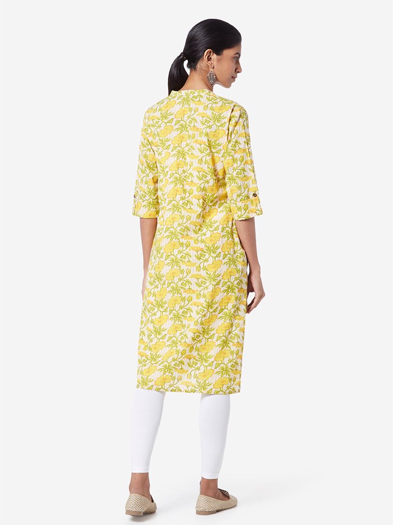 Utsa Yellow Printed Straight Kurta