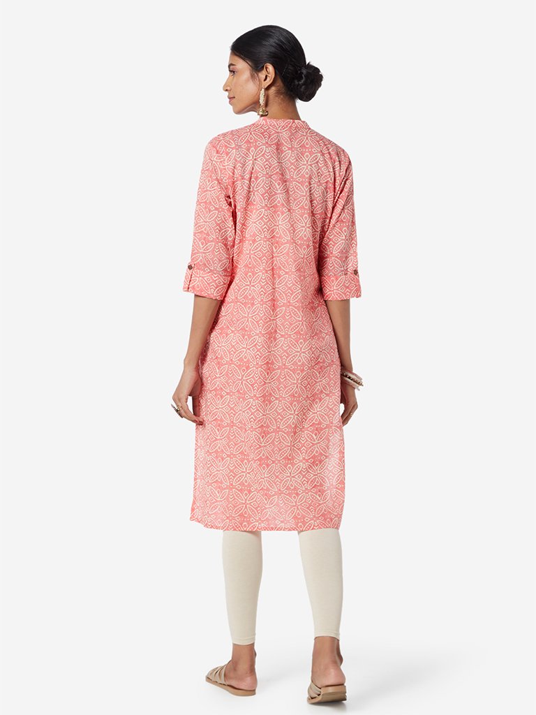 Utsa Blush Pink Geometrical Print Straight Kurta