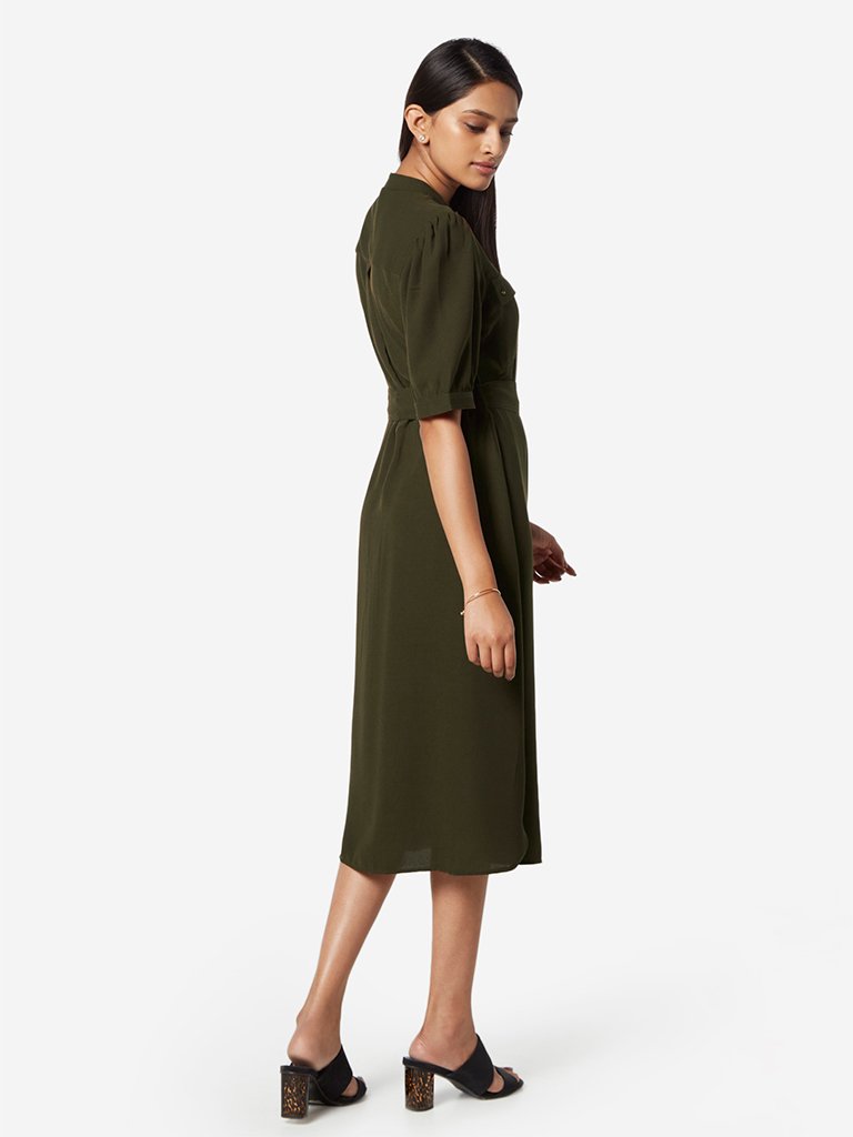 Wardrobe Khaki Hazel Dress With Belt