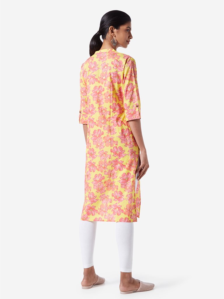 Utsa Yellow Flower Printed Straight Kurta