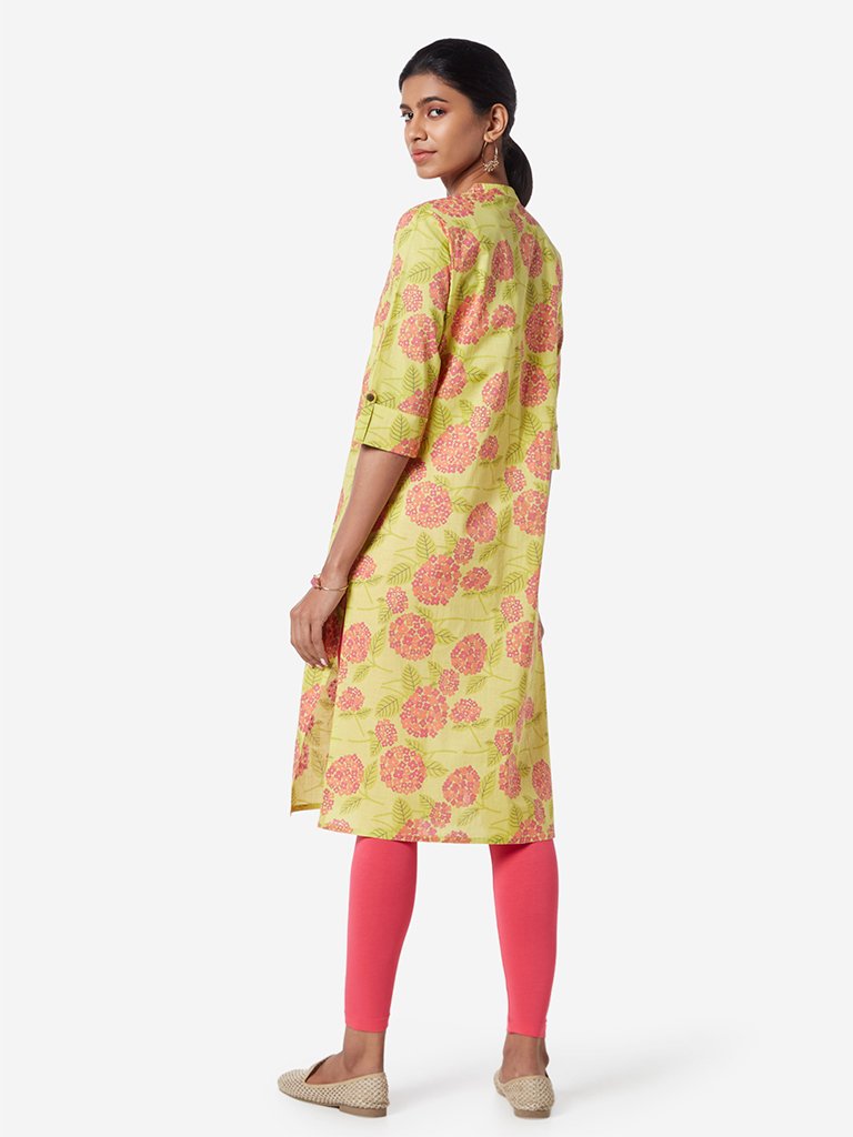 Utsa Lime Floral Patterned Straight Kurta