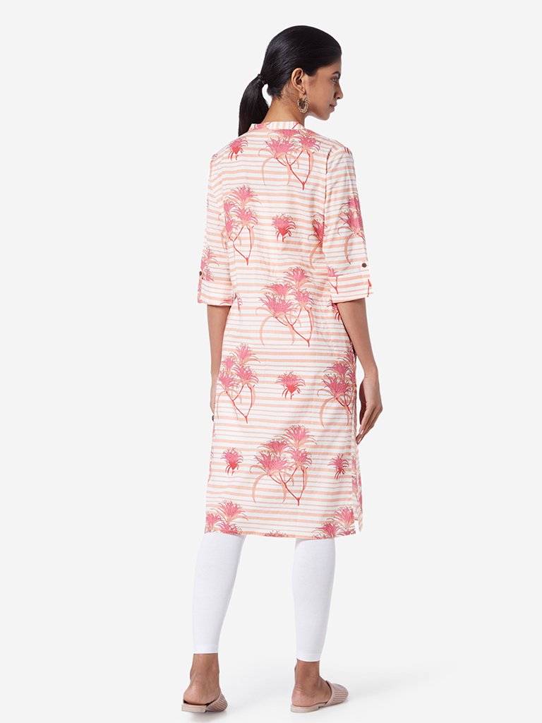 Utsa Pink Printed Straight Cotton Kurta