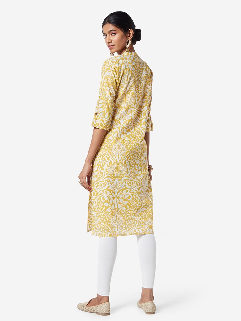 Utsa Mustard Printed Straight Kurta