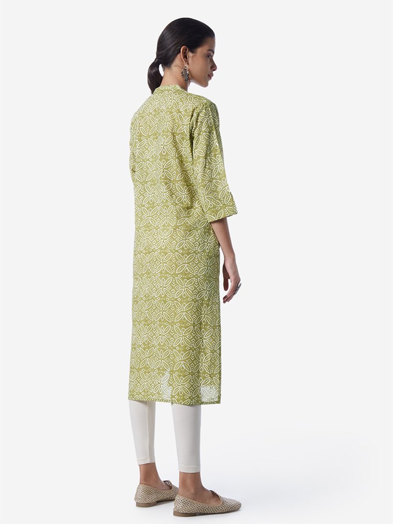 Utsa Green Flower Print Straight Kurta