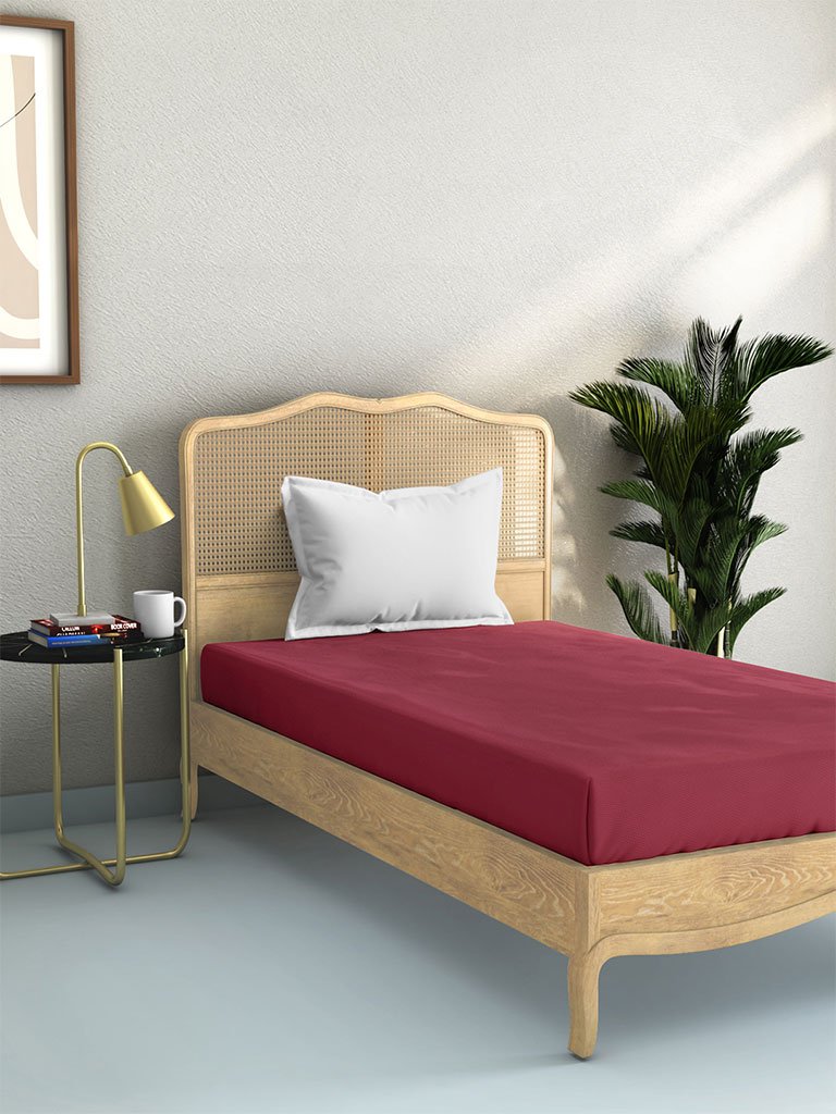 Westside Home Dark Pink 144 TC Single Fitted Bedsheet