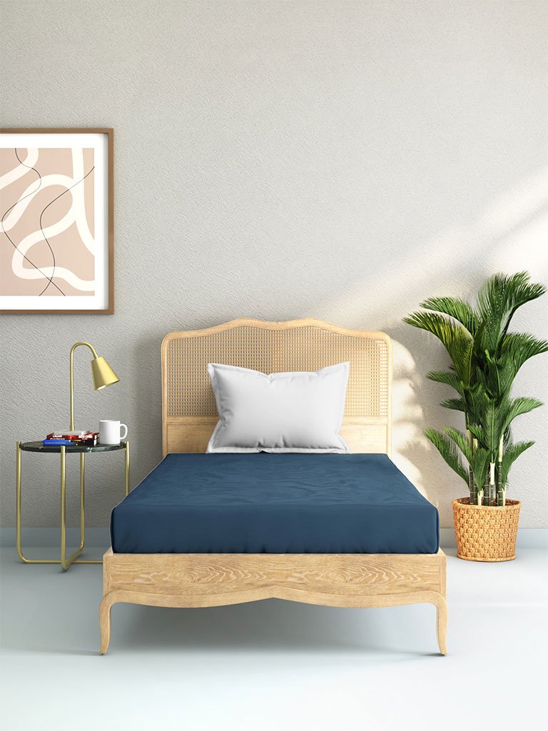 Westside Home Navy 144 TC Single Fitted Bedsheet