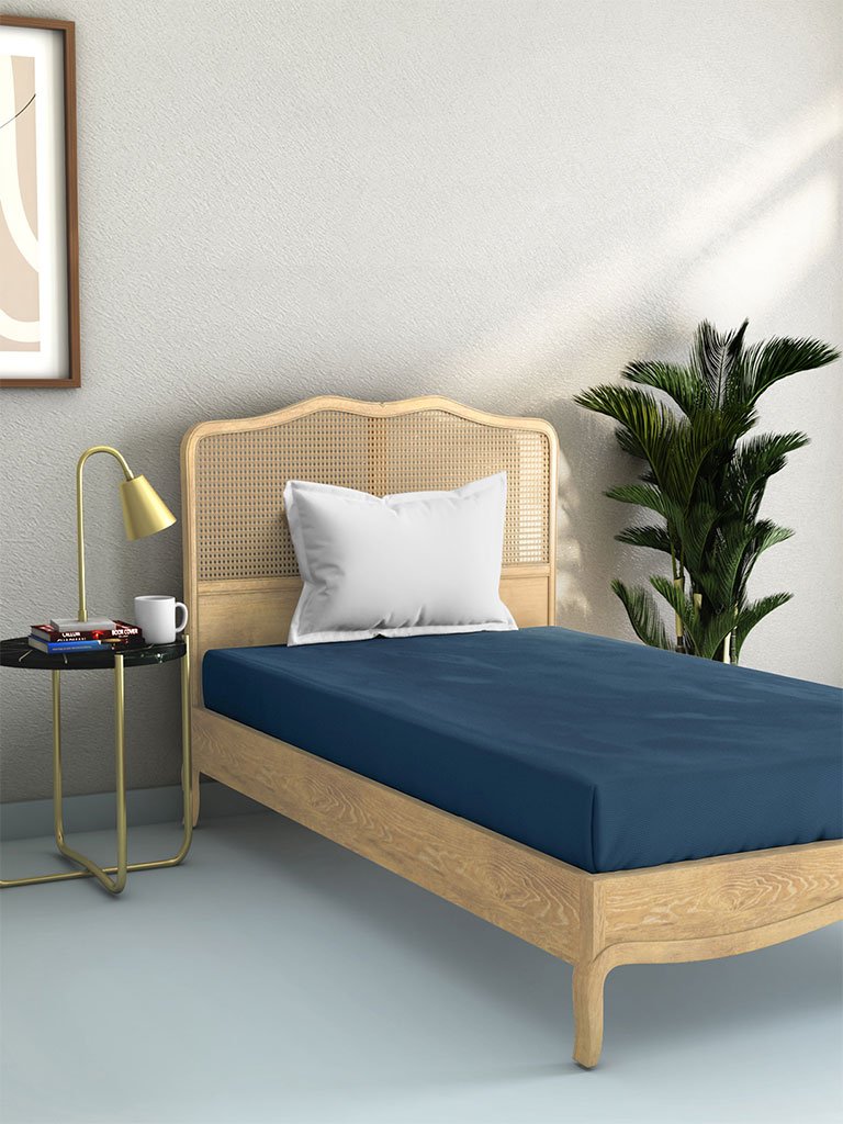 Westside Home Navy 144 TC Single Fitted Bedsheet