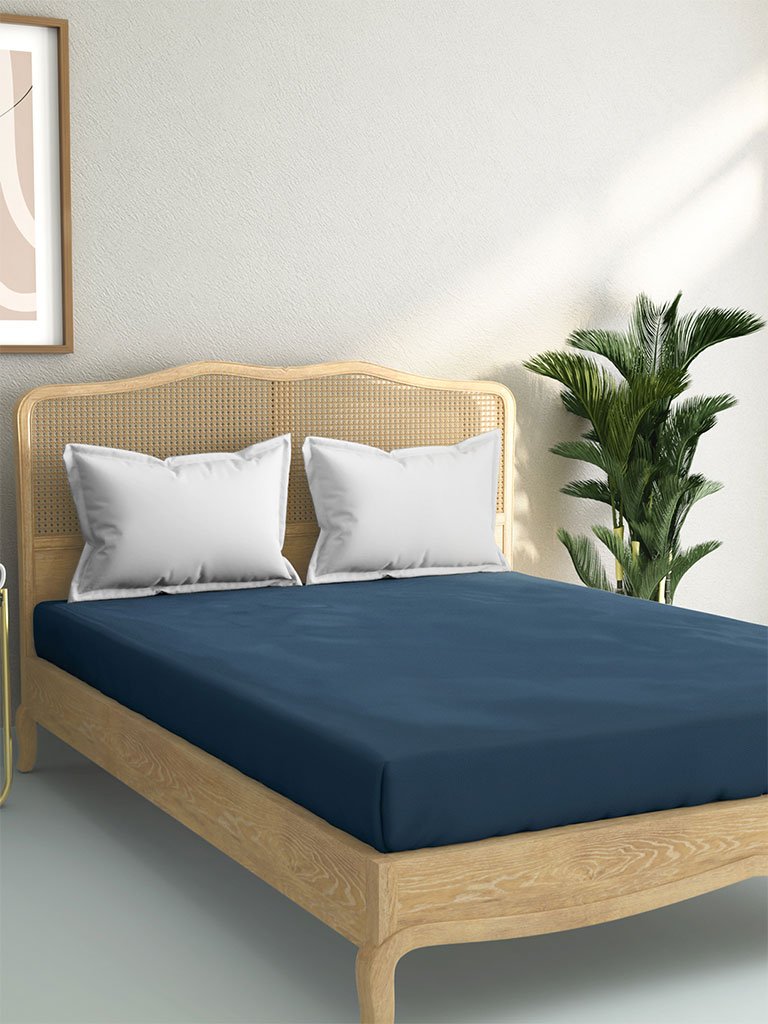 Westside Home Navy 144 TC King Fitted Bedsheet
