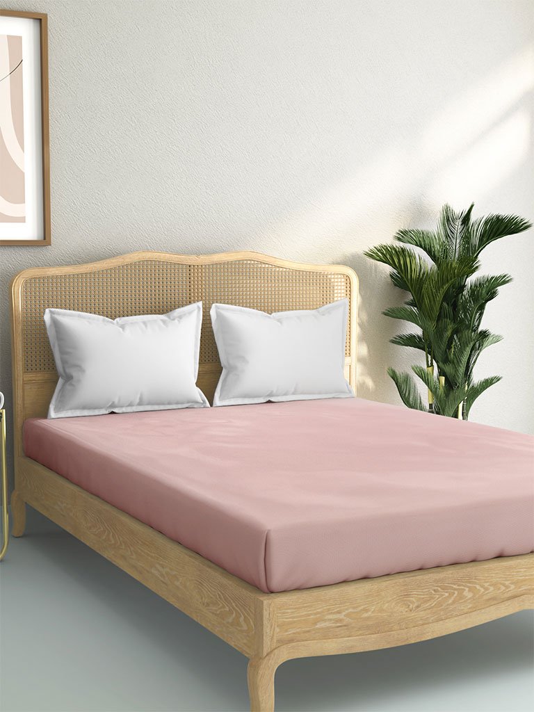 Westside Home Light Pink 144 TC Double Fitted Bedsheet
