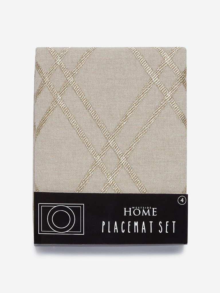 Westside Home Light-Gold Diamond Print Pure-Cotton Placemats Set Of Four