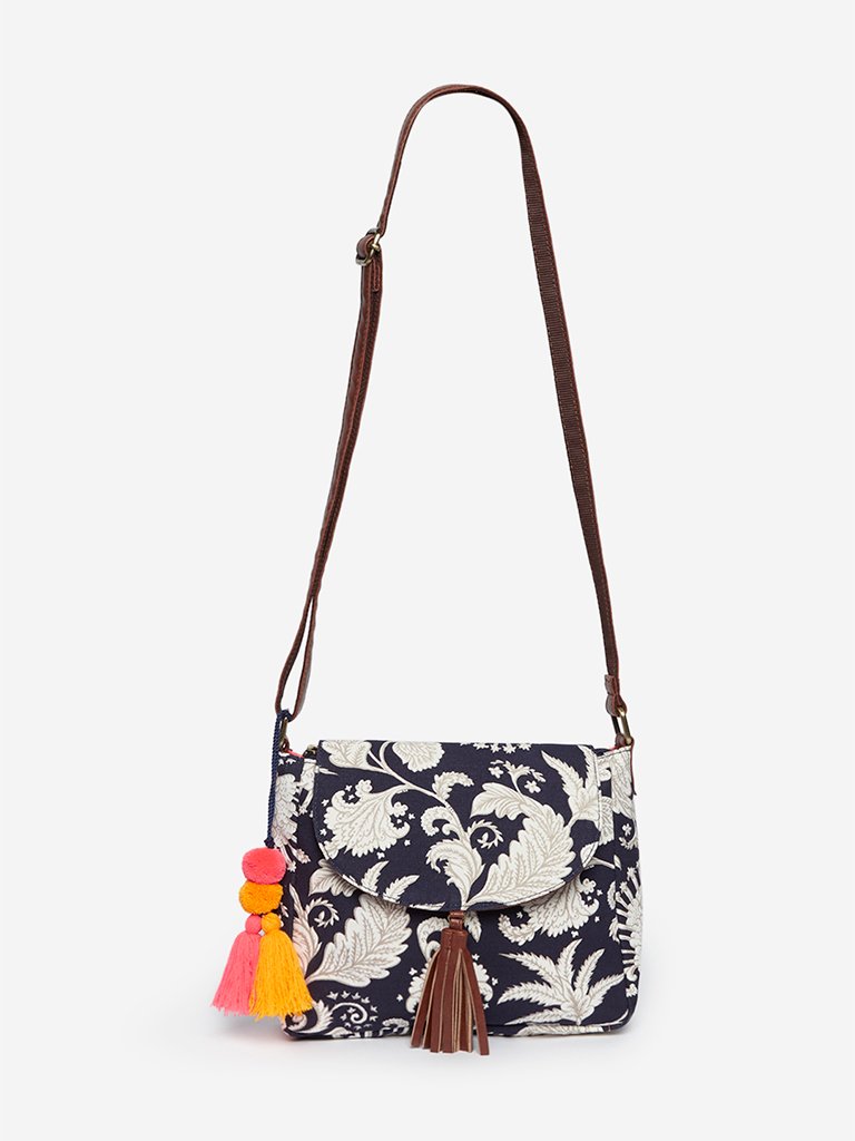 Westside Navy Floral Pattern Sling Bag