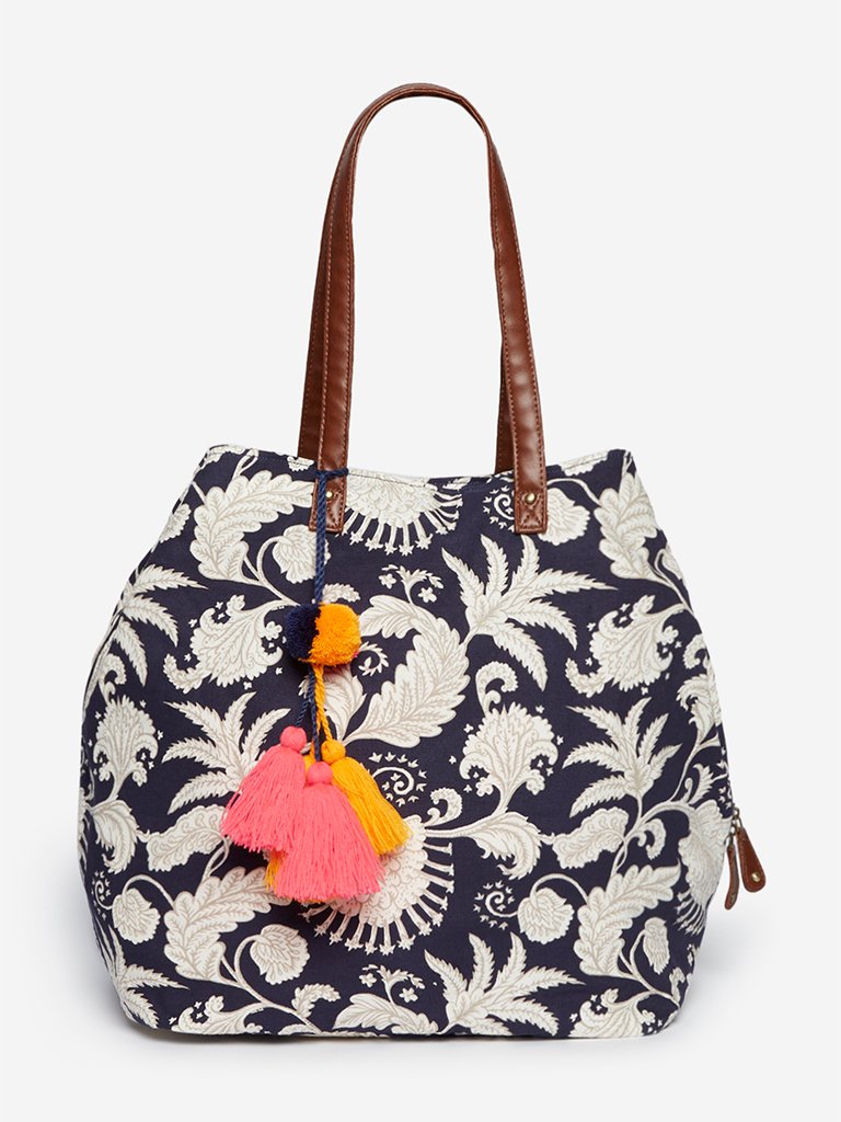 Westside Navy Floral Print Simone Tote Bag