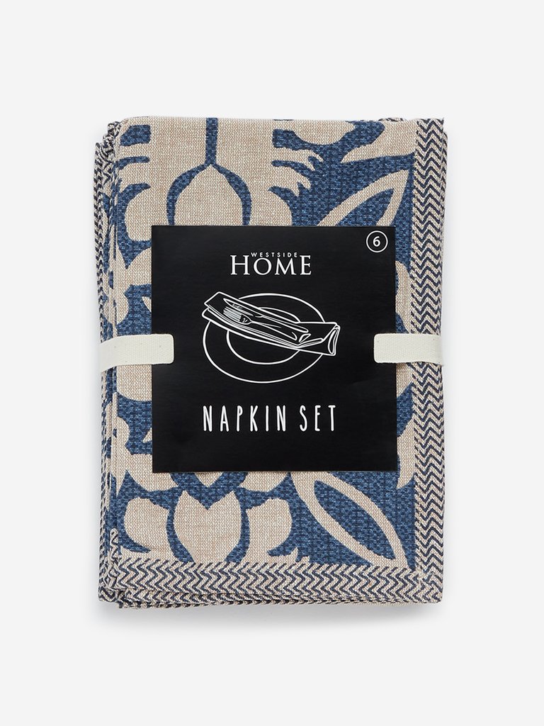 Westside Home Indigo 138TC Floral Print Napkin Set of Six