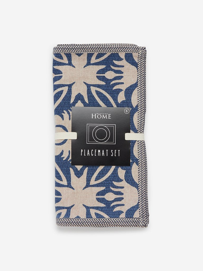 Westside Home Indigo 138TC Floral Print Placemat Set Of Six