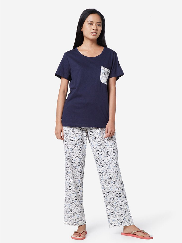 Wunderlove Navy Floral T-Shirt And Pyjamas Set