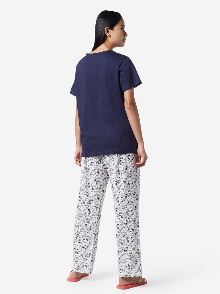 Wunderlove Navy Floral T-Shirt And Pyjamas Set